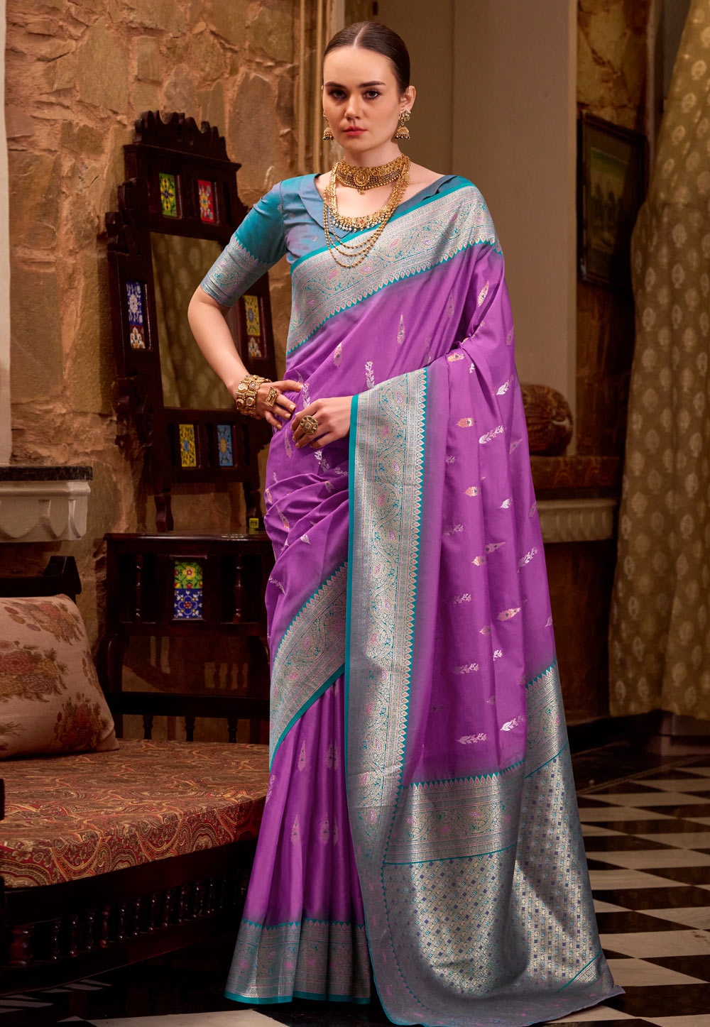 Lavender Silk Saree With Blouse 310001