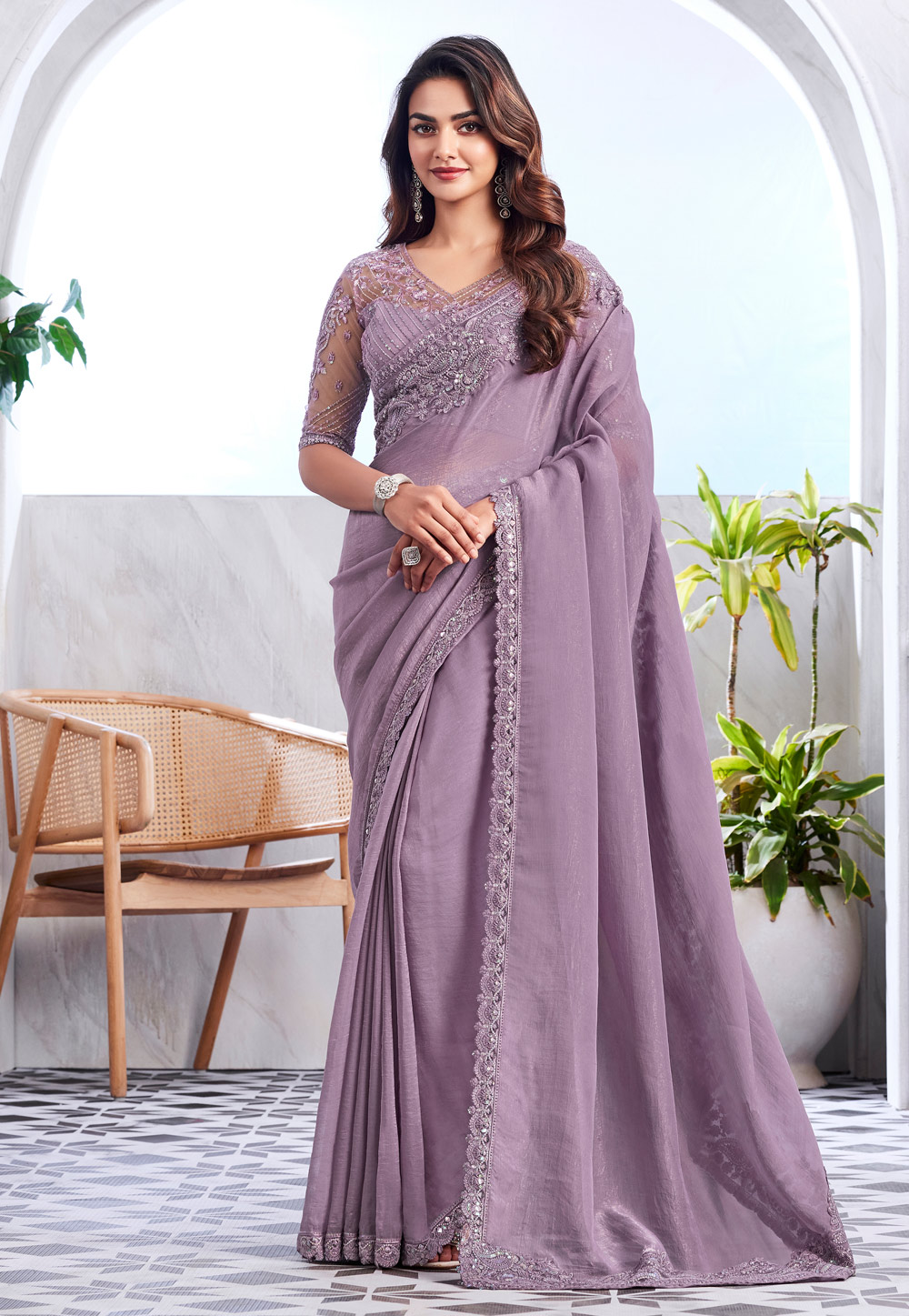 Lavender Silk Saree With Blouse 283845