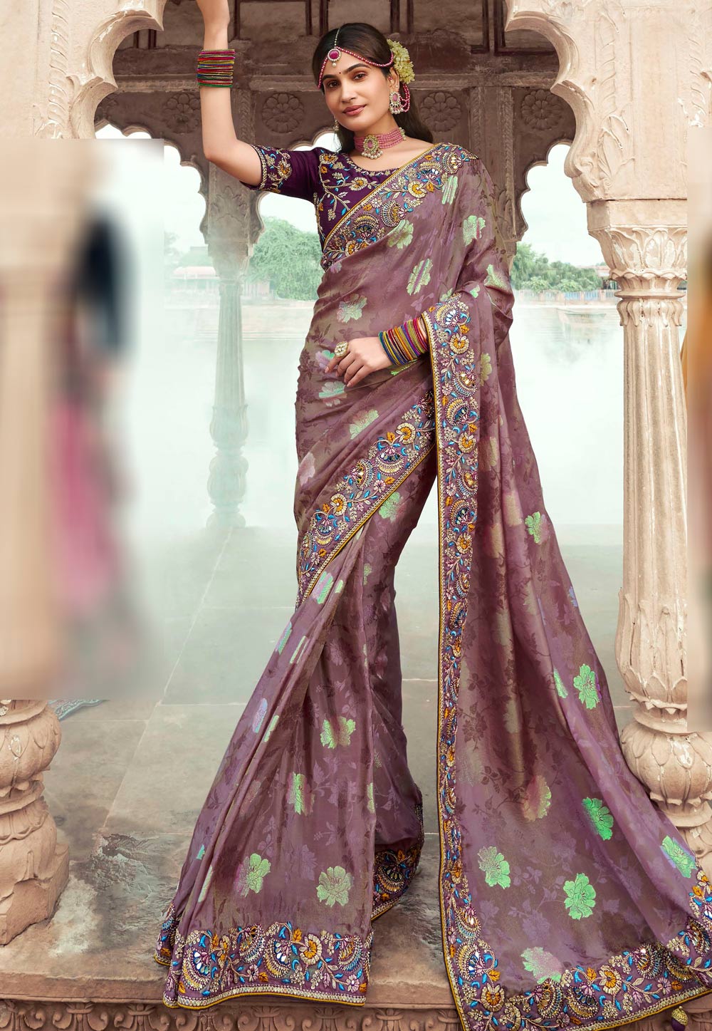 Lavender Silk Saree With Blouse 305835