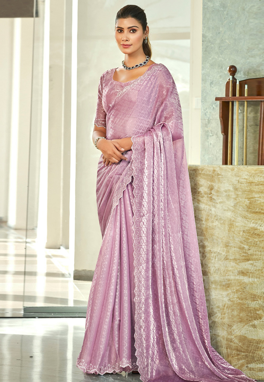 Lavender Silk Saree With Blouse 309785