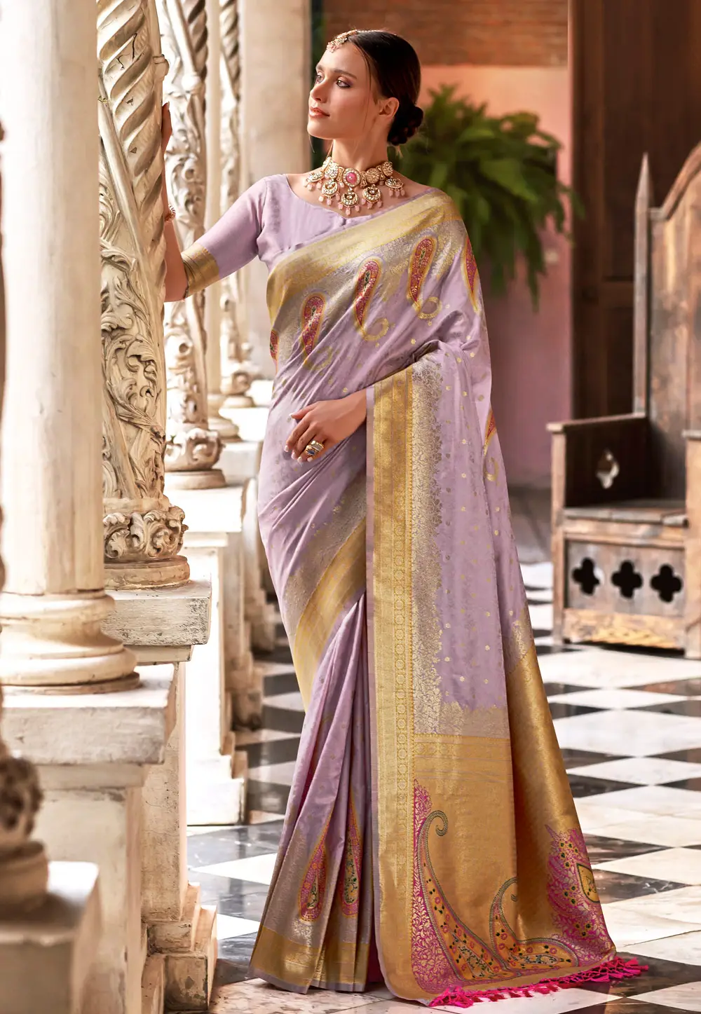 Lavender Silk Saree With Blouse 296977