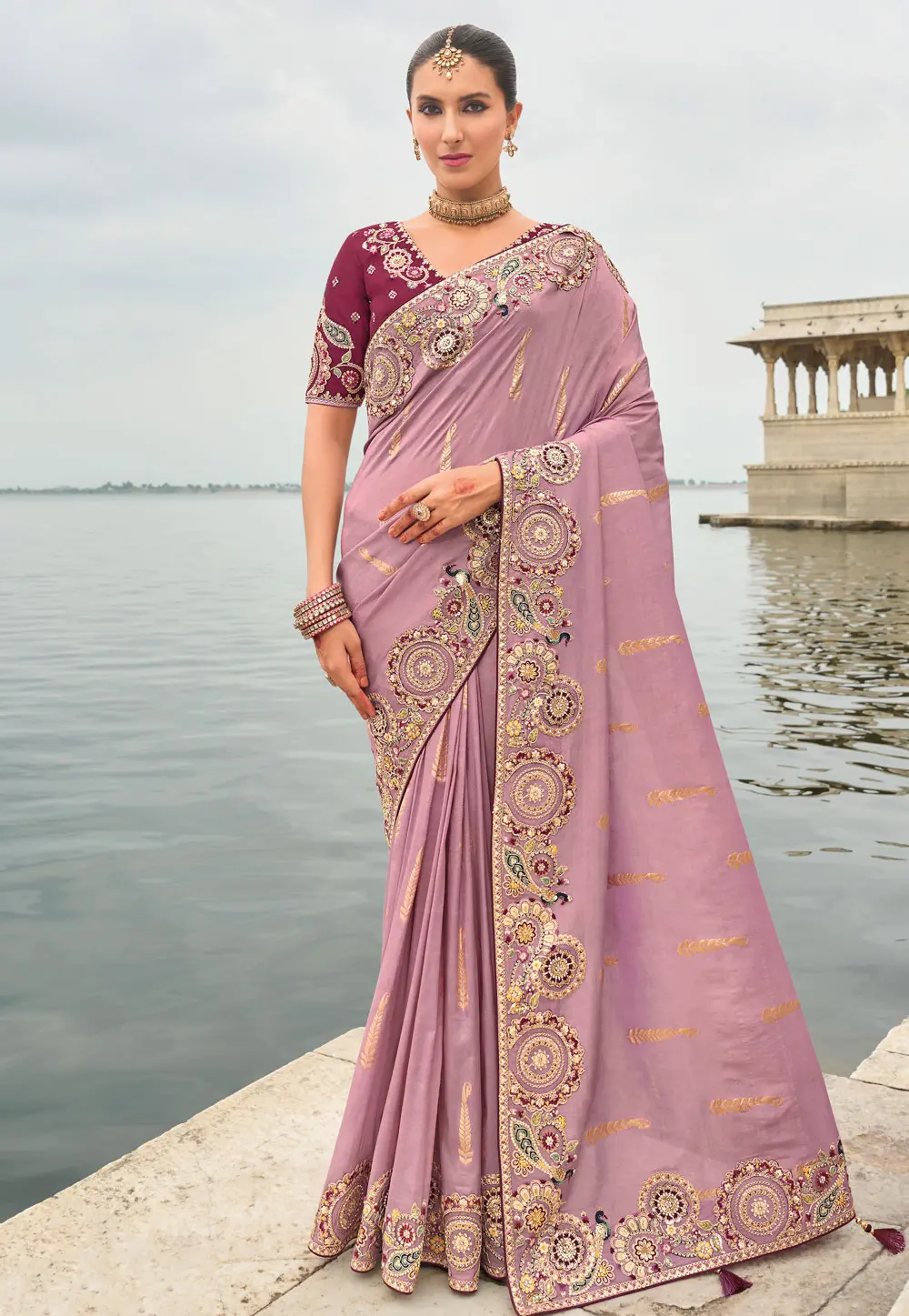 Lavender Silk Saree With Blouse 303288