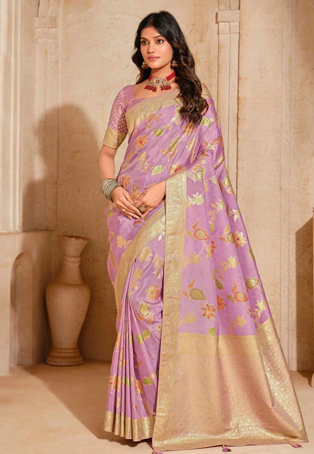 Lavender Silk Saree With Blouse 304147