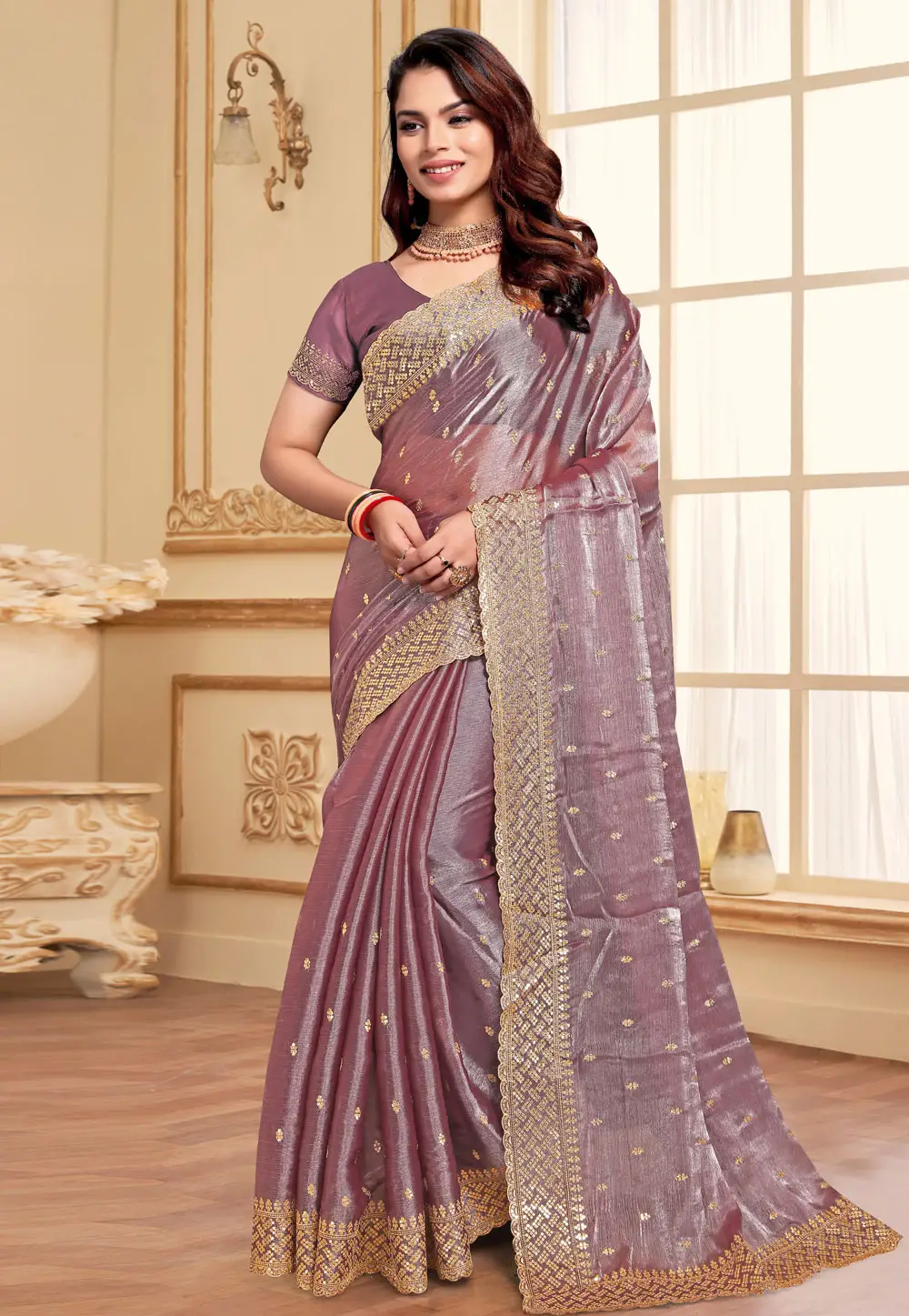 Lavender Silk Saree With Blouse 295740