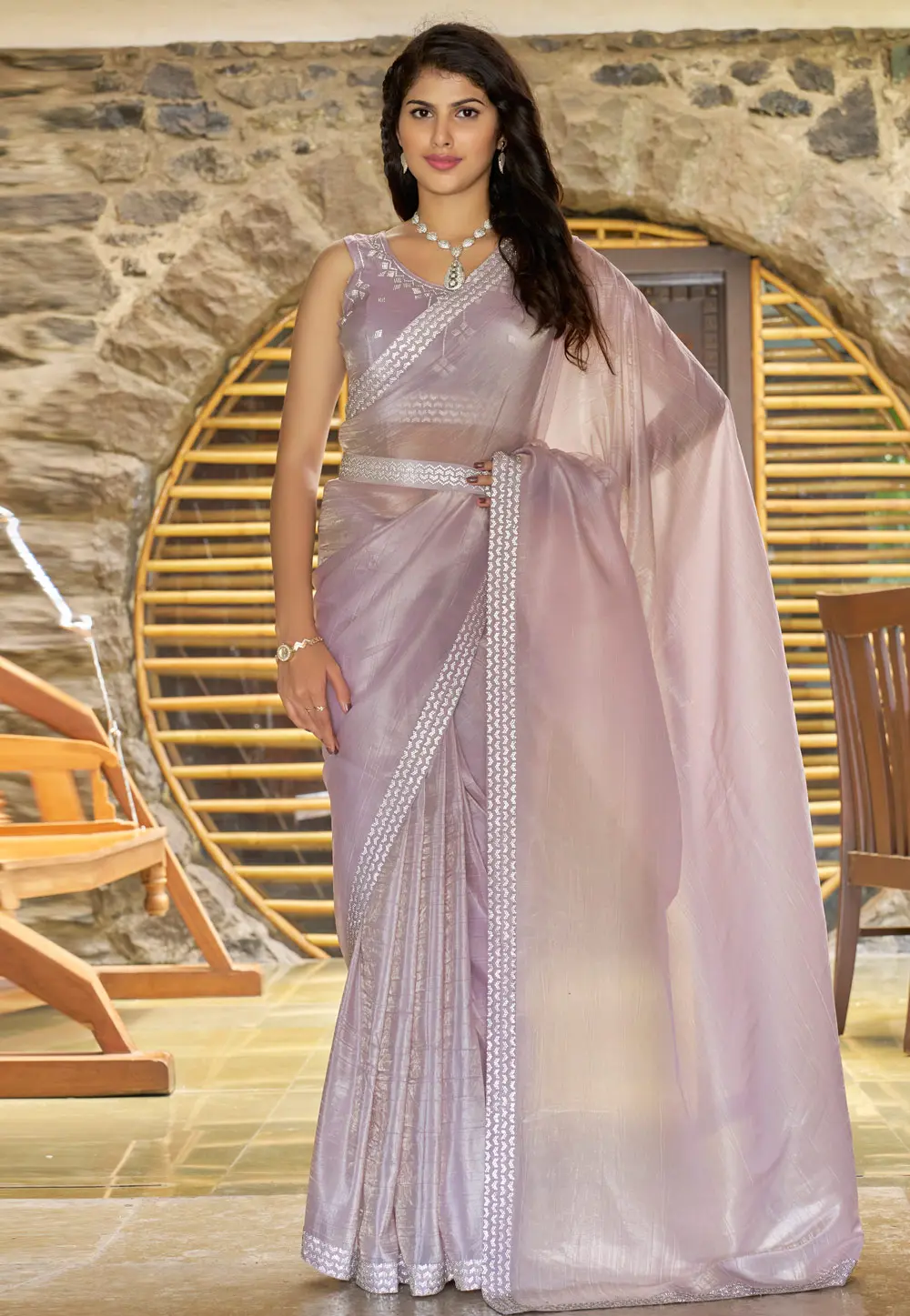 Lavender Silk Saree With Blouse 300123