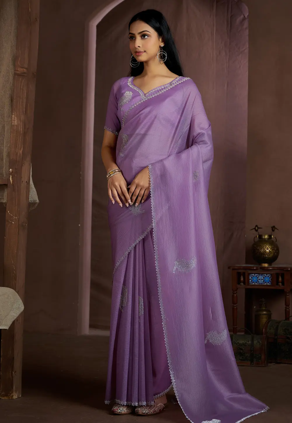 Lavender Silk Saree With Blouse 300559