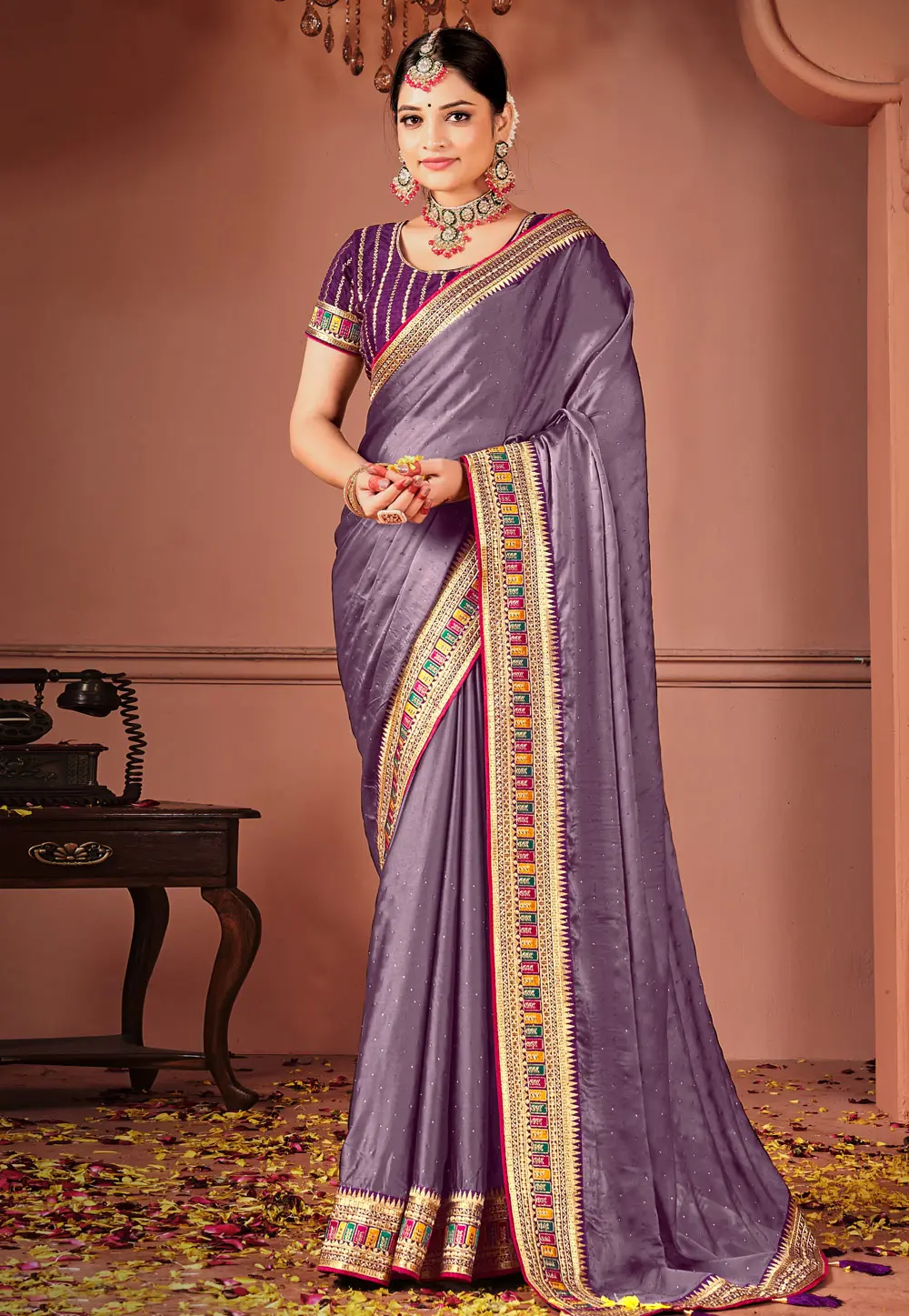 Lavender Silk Saree With Blouse 303282