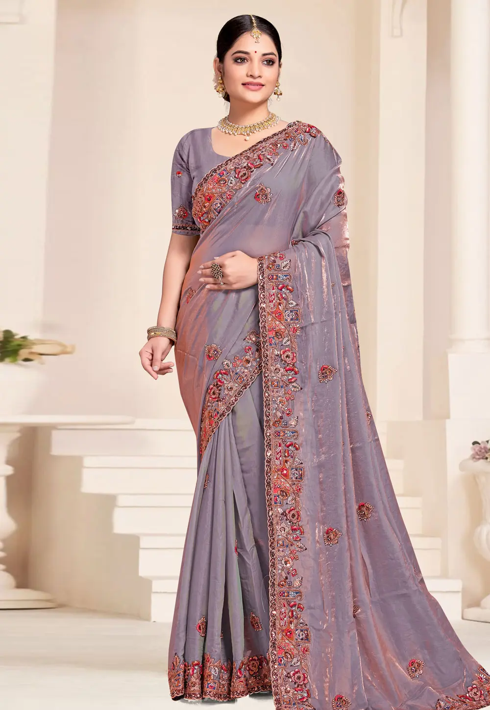 Lavender Silk Saree With Blouse 303601