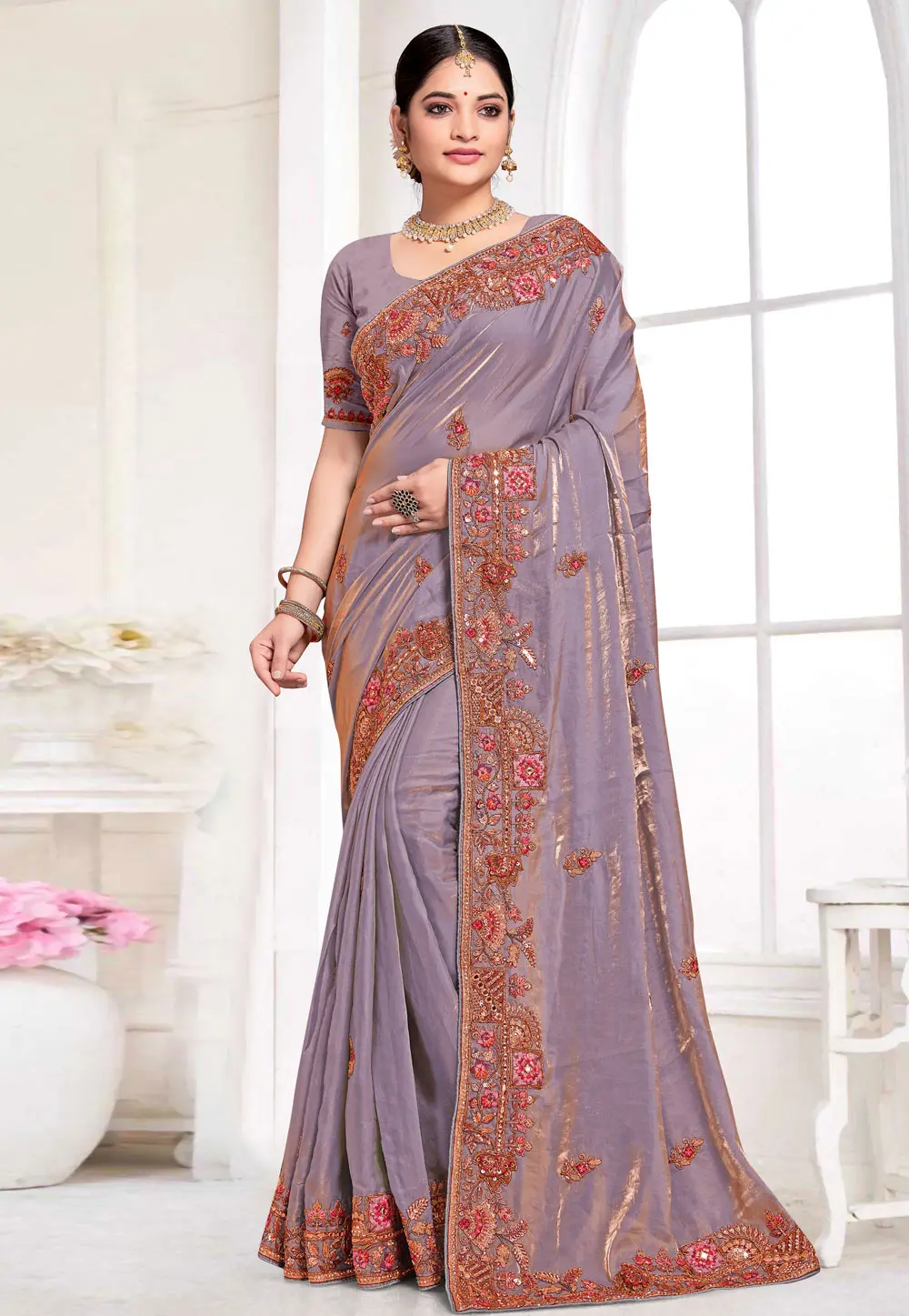 Lavender Silk Saree With Blouse 303605