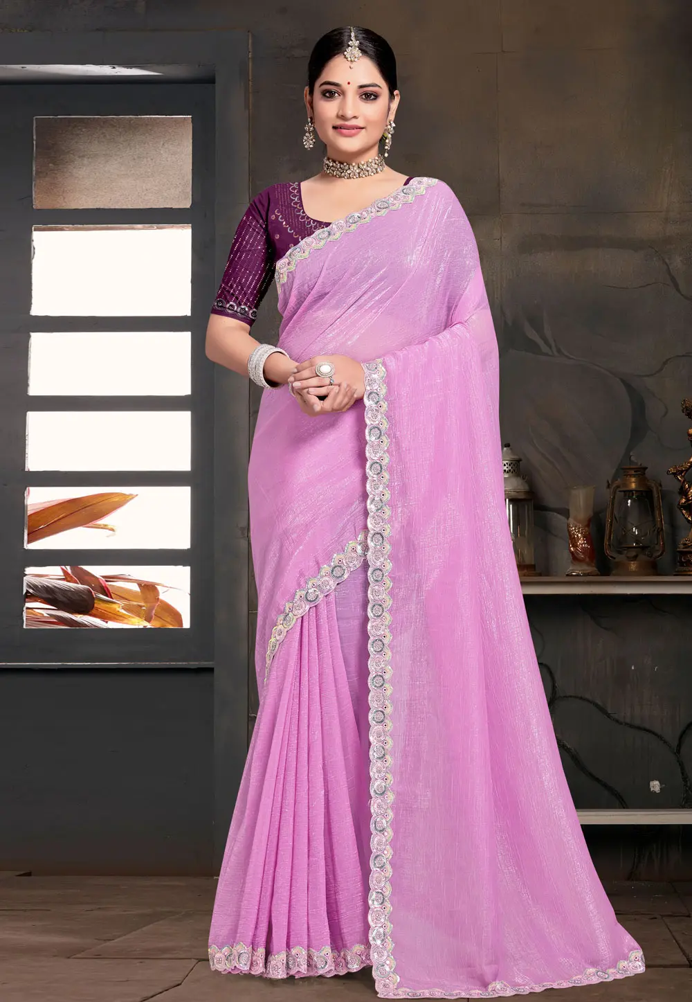 Lavender Silk Saree With Blouse 303621