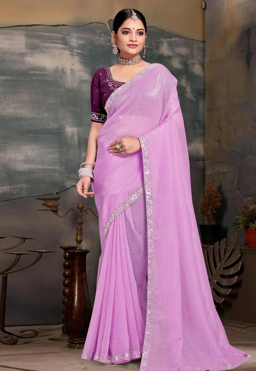 Lavender Silk Saree With Blouse 303631