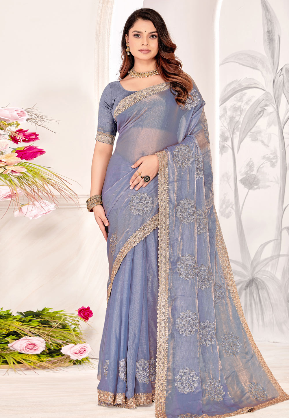 Lavender Silk Saree With Blouse 311025