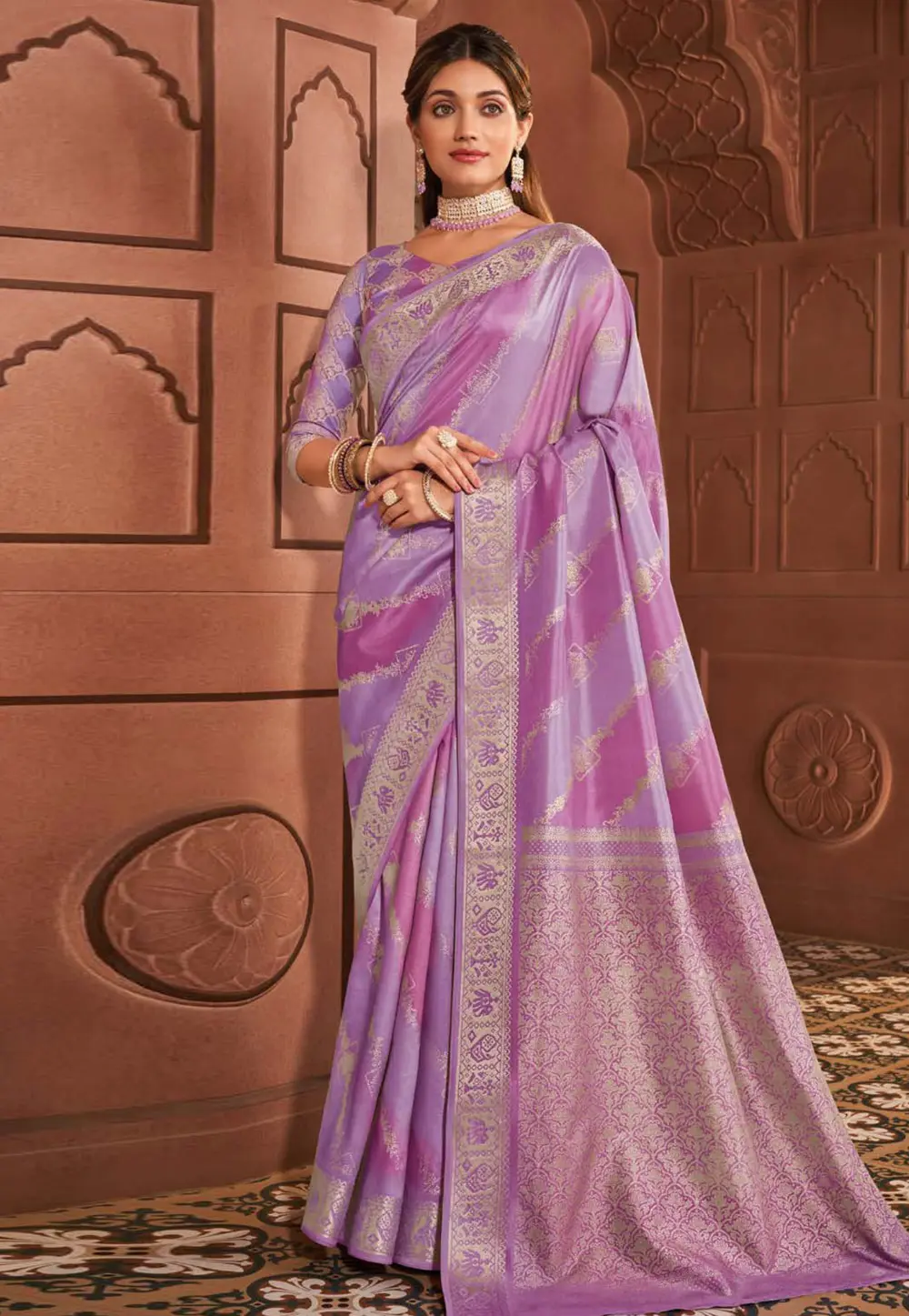 Lavender Silk Saree With Blouse 301746