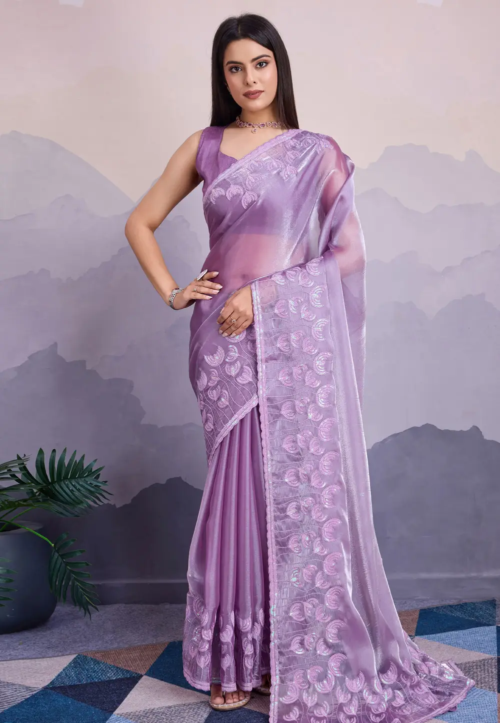 Lavender Silk Saree With Blouse 295498