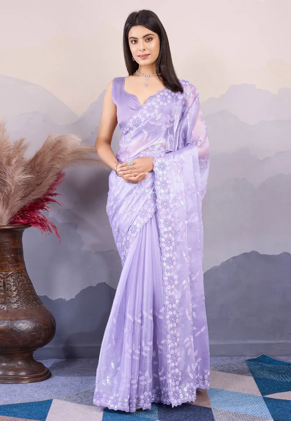 Lavender Silk Saree With Blouse 295541