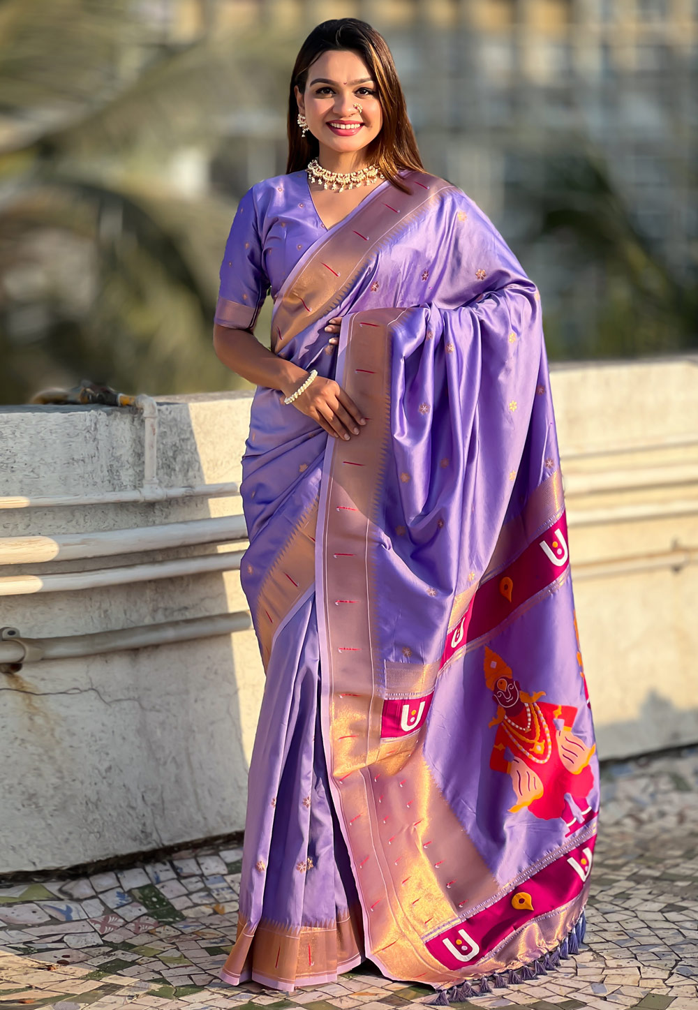 Lavender Silk Saree With Blouse 305786