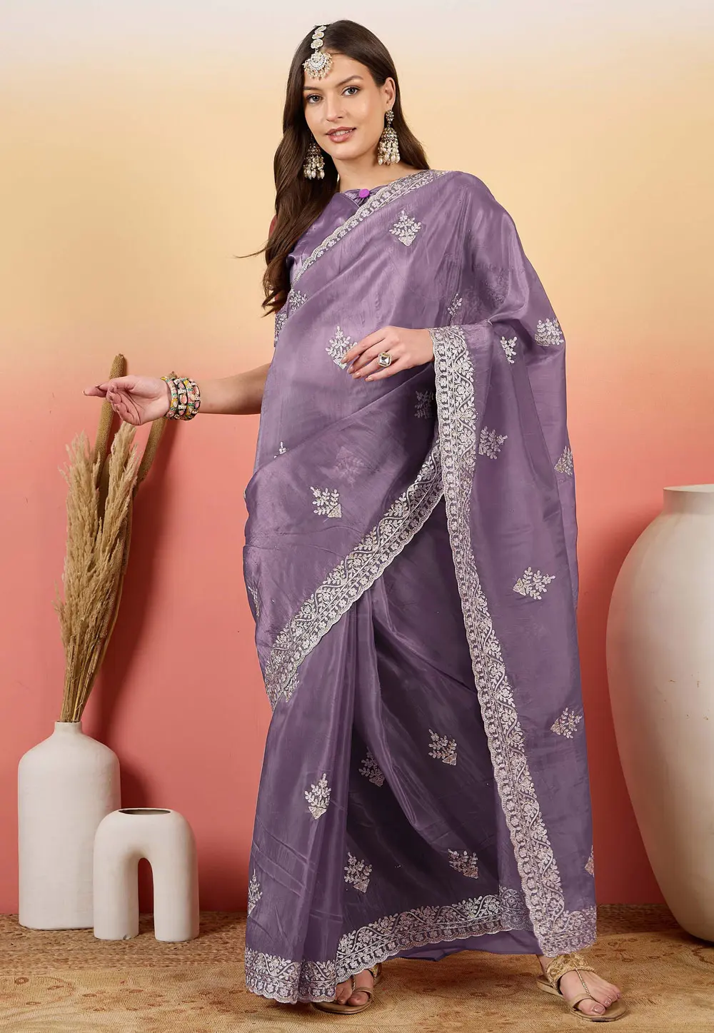 Lavender Silk Saree With Blouse 304712