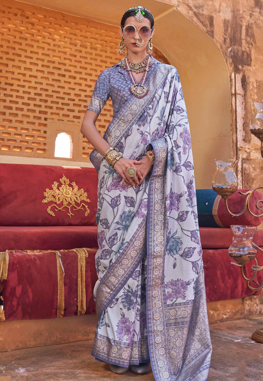 Lavender Silk Saree With Blouse 310555
