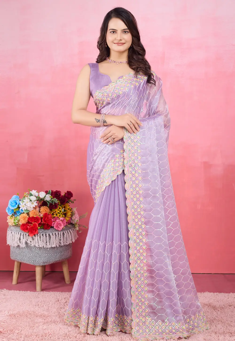 Lavender Silk Saree With Blouse 297037