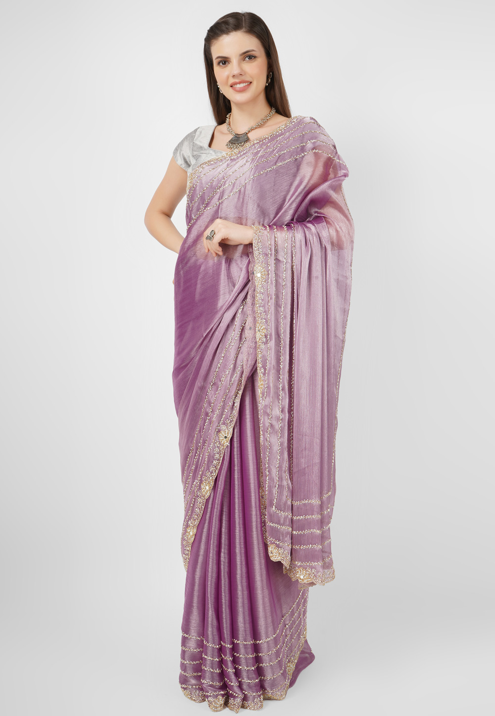 Lavender Silk Saree With Blouse 286017