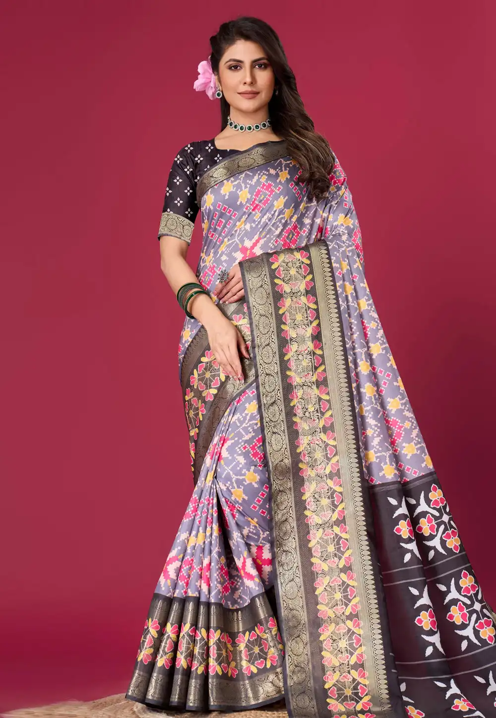 Lavender Silk Satin Patola Saree 289279