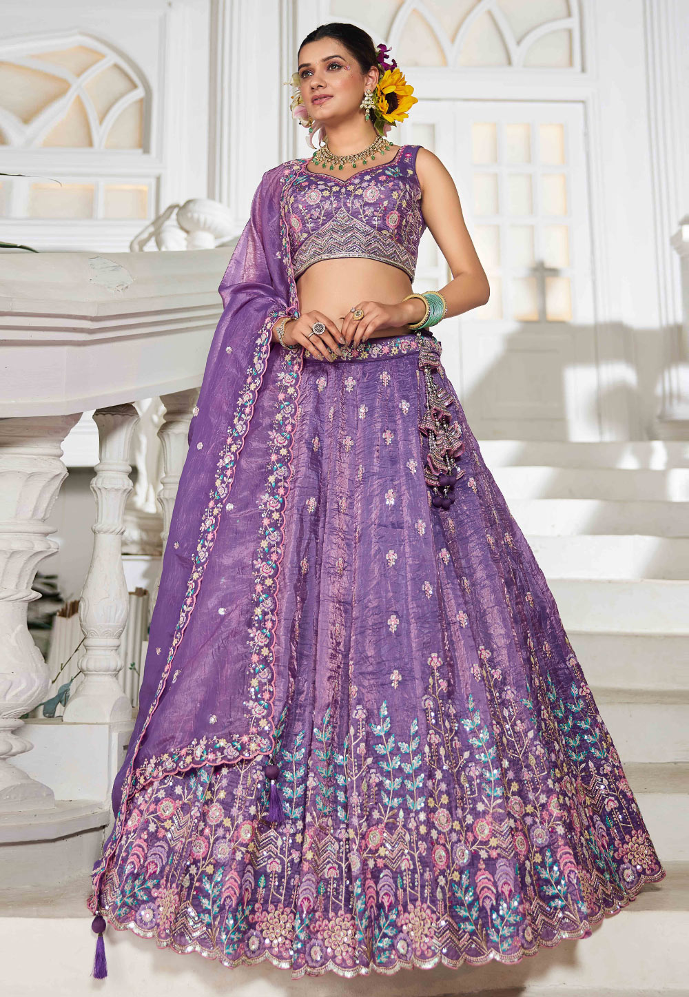 Lavender Tissue Lehenga Choli For Wedding 311148