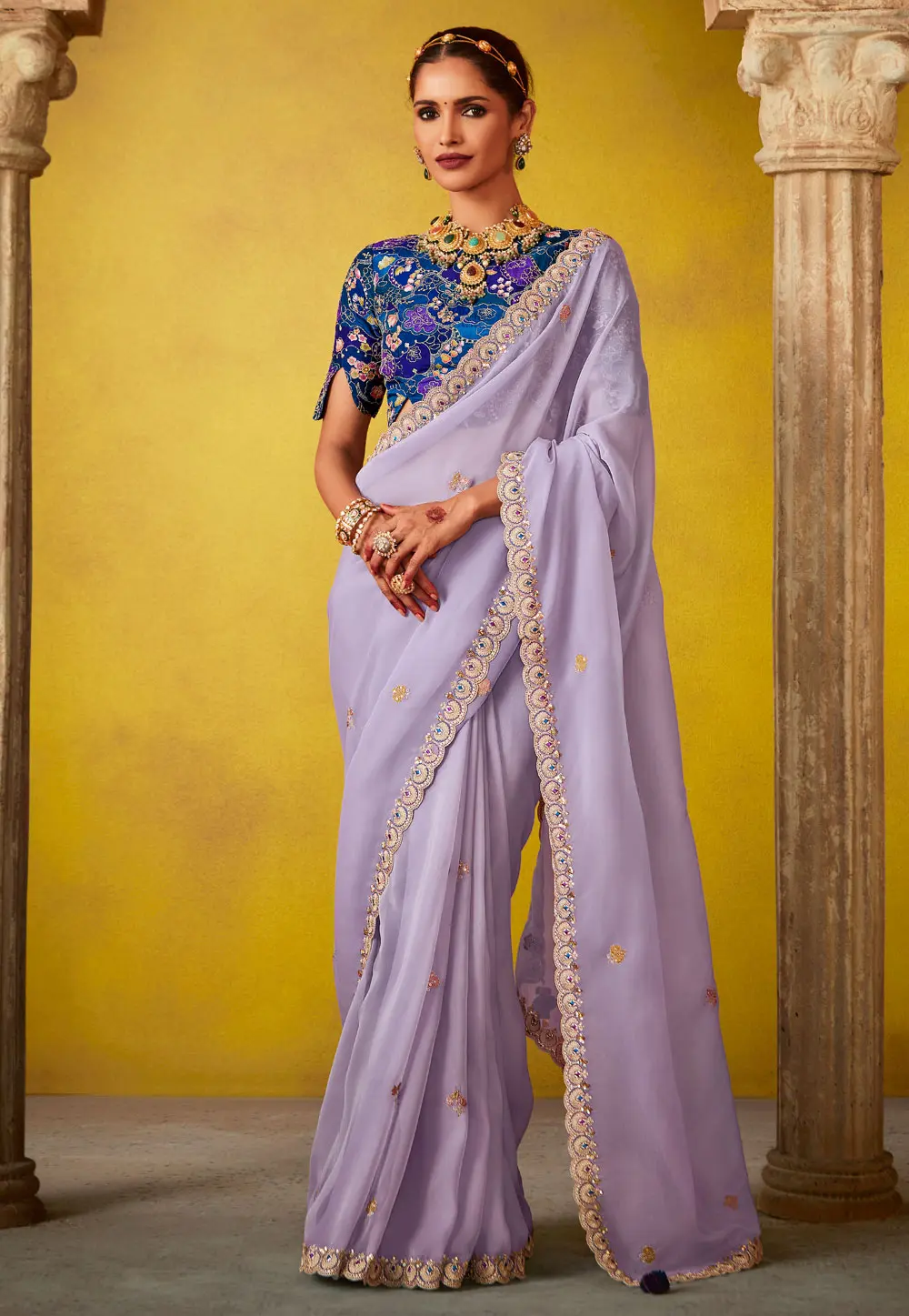 Lavender Tissue Saree With Blouse 302852