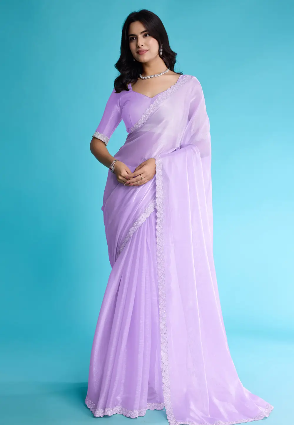 Lavender Tissue Saree With Blouse 295312