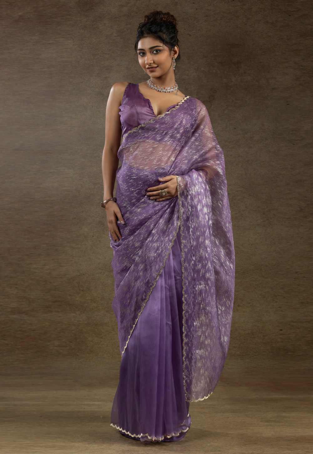 Lavender Tissue Saree With Blouse 309365