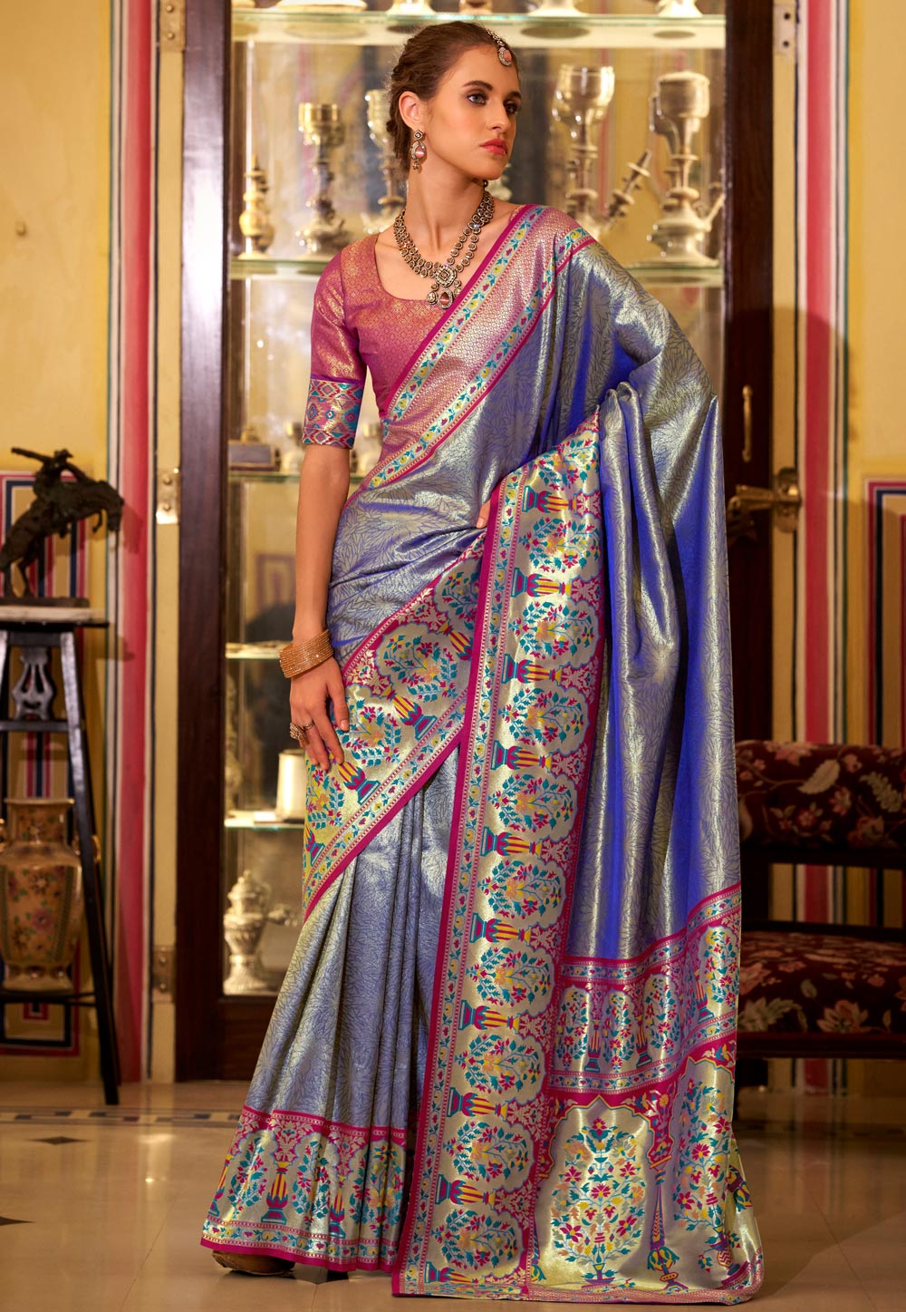 Lavender Tissue Silk Saree With Blouse 309118