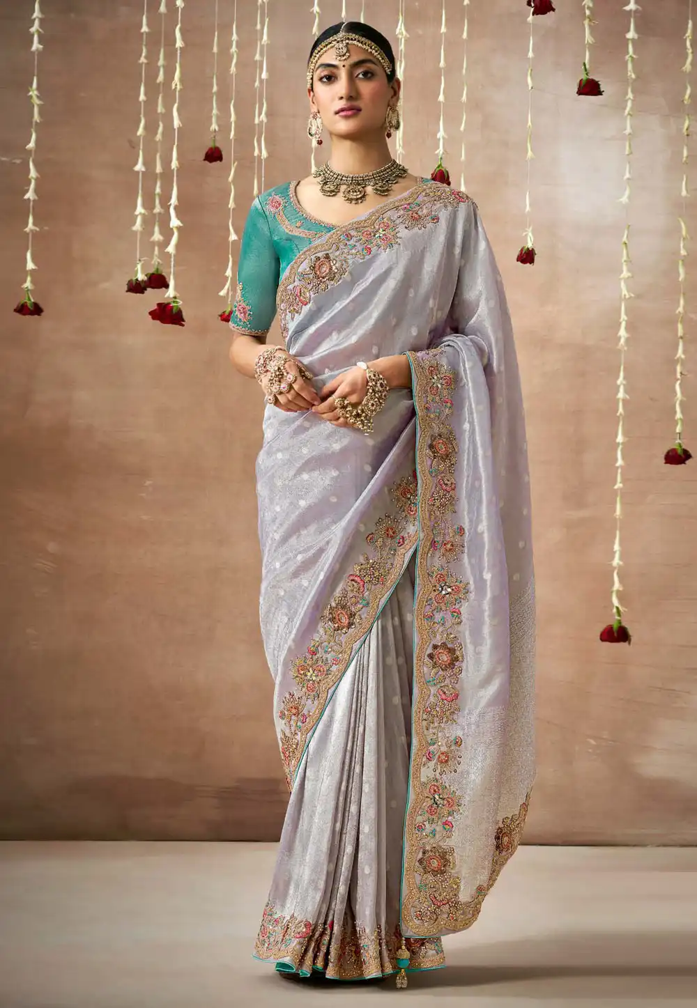 Lavender Tissue Silk Saree With Blouse 295071