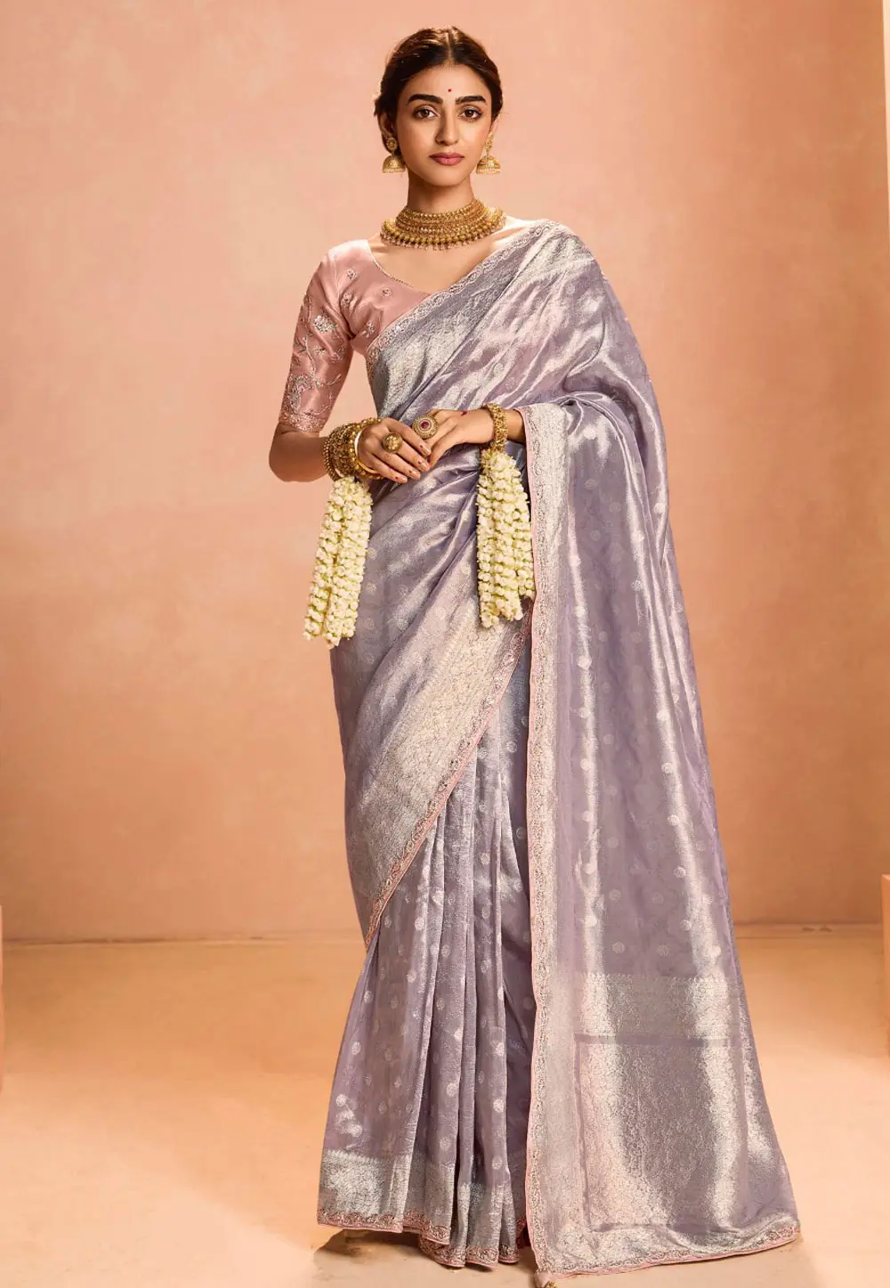 Lavender Tissue Silk Saree With Blouse 302048