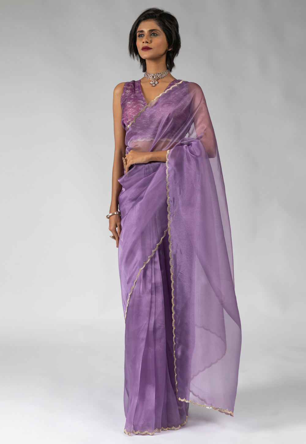Lavender Tissue Silk Saree With Blouse 309358