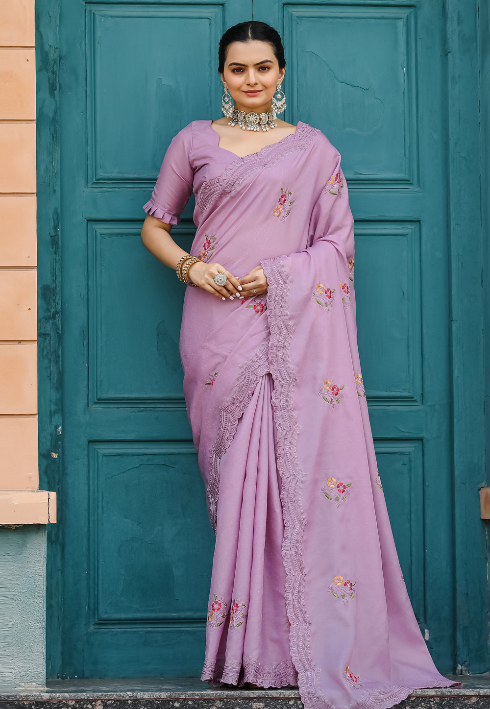 Lavender Tussar Saree With Blouse 287670