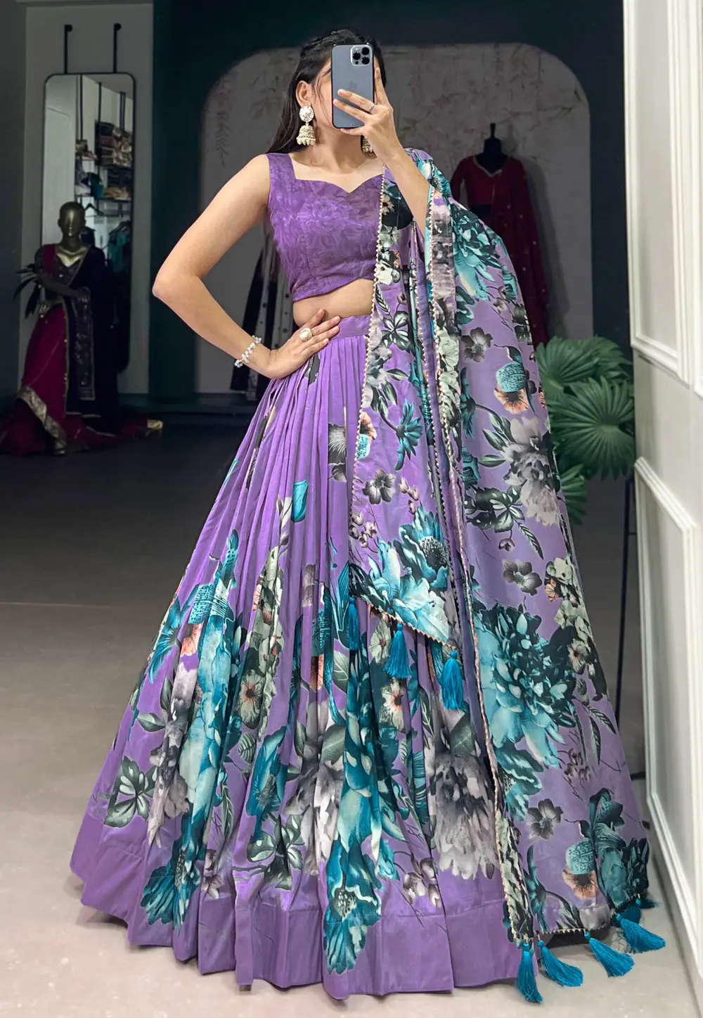 Lavender Tussar Silk Floral print Lehenga choli 296330