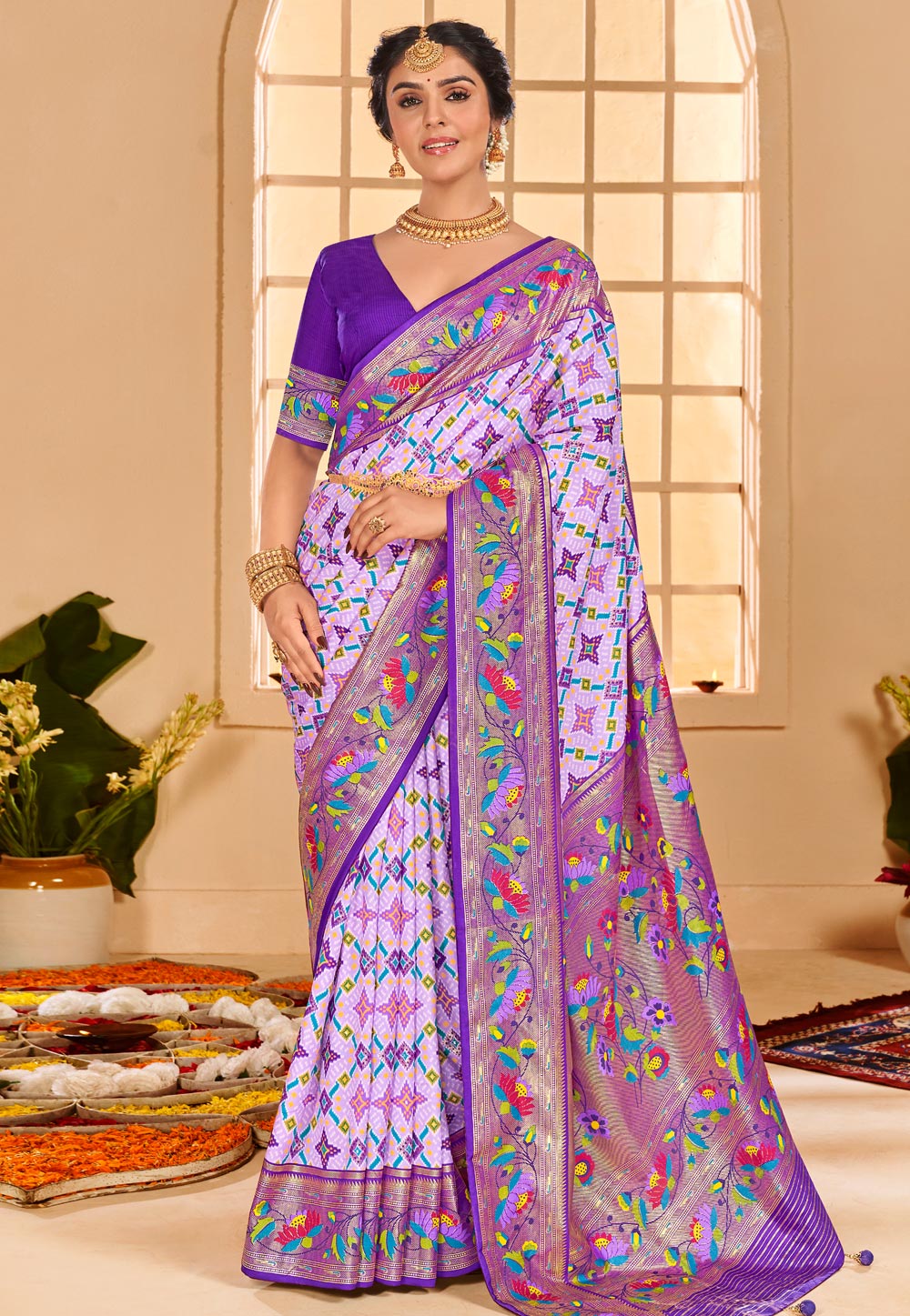 Lavender Tussar Silk Saree With Blouse 286341