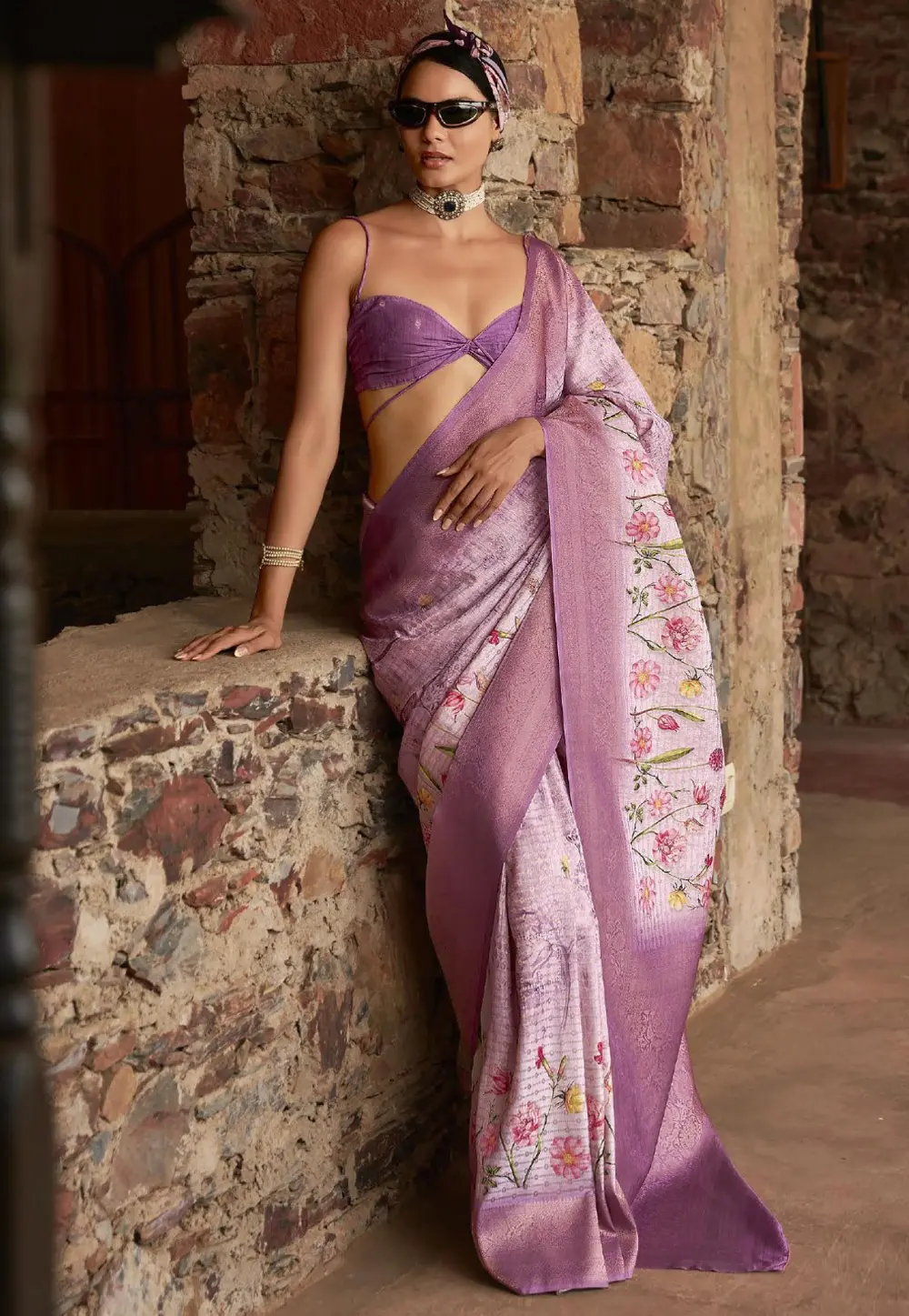 Lavender Tussar Silk Saree With Blouse 304132