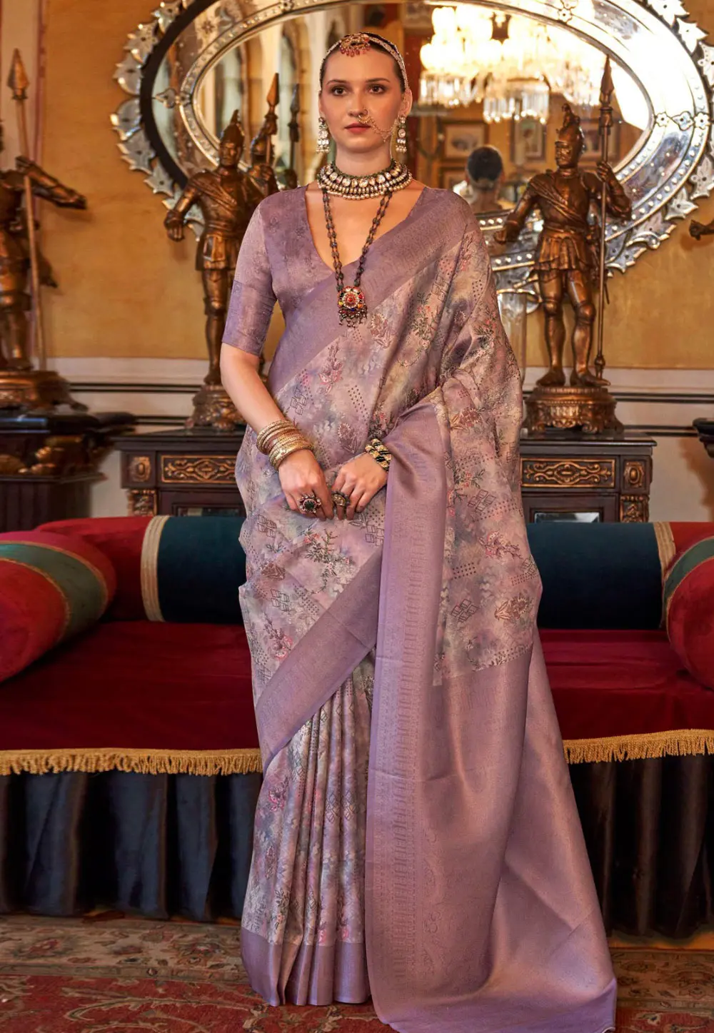 Lavender Tussar Silk Saree With Blouse 298394