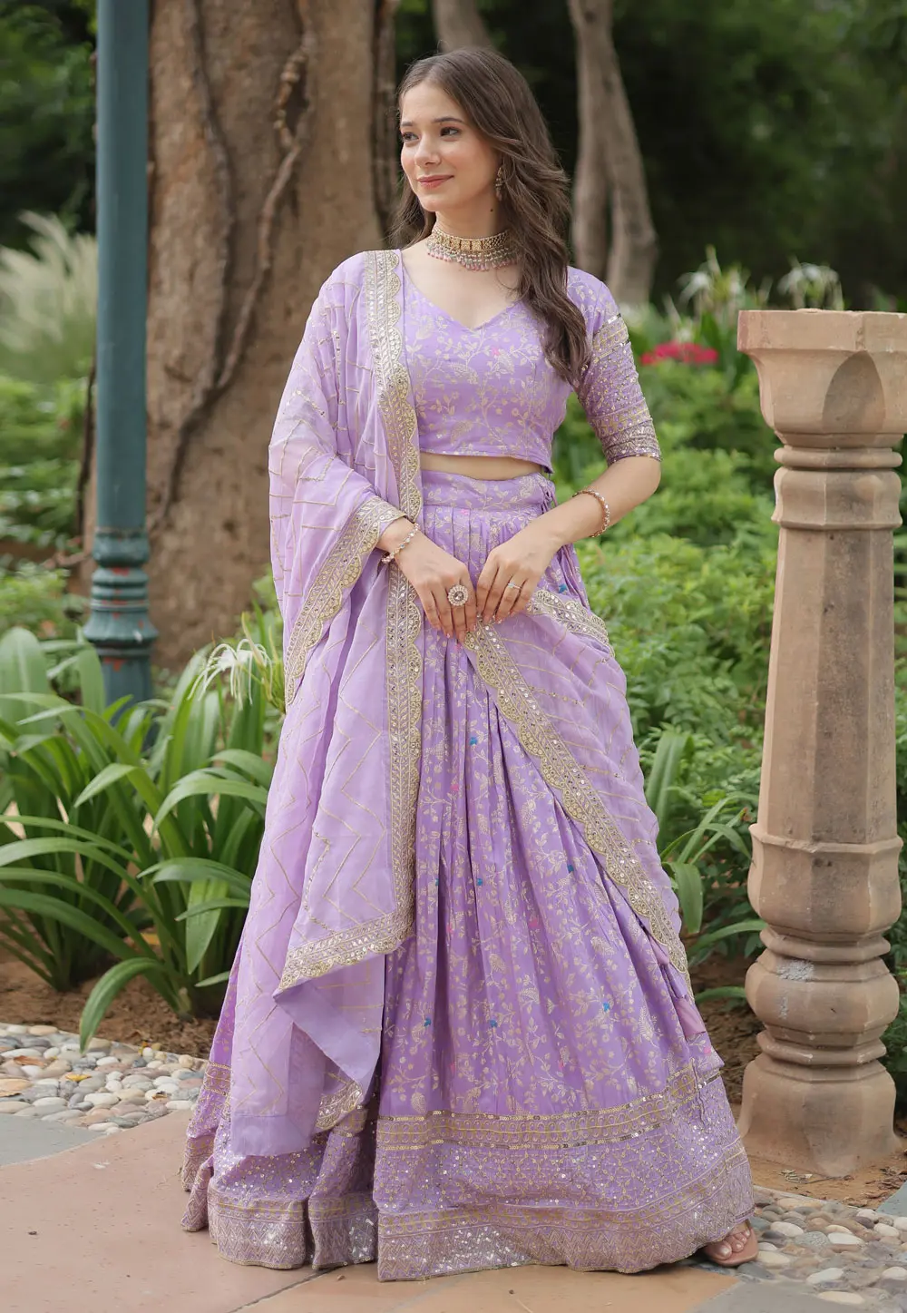 Lavender Viscose Jacquard Lehenga Choli 297805