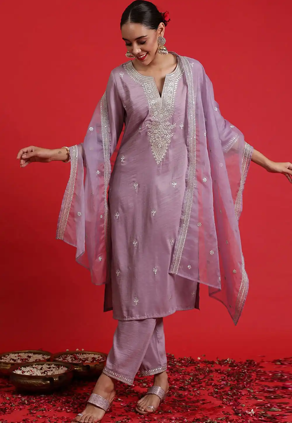 Lavender Viscose Readymade Pakistani Suit 291402