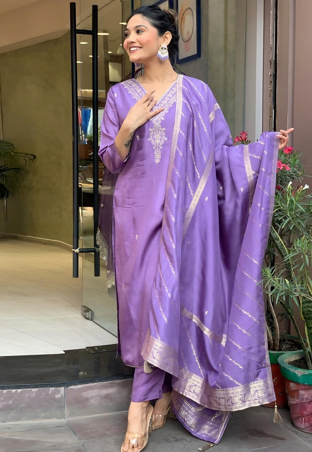 Lavender Viscose Readymade Pakistani Suit 283635