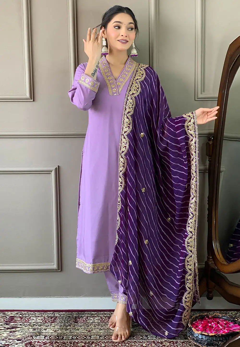 Lavender Viscose Readymade Pakistani Suit 293223