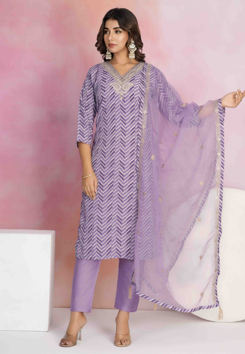 Lavender Viscose Readymade Pakistani Suit 306275