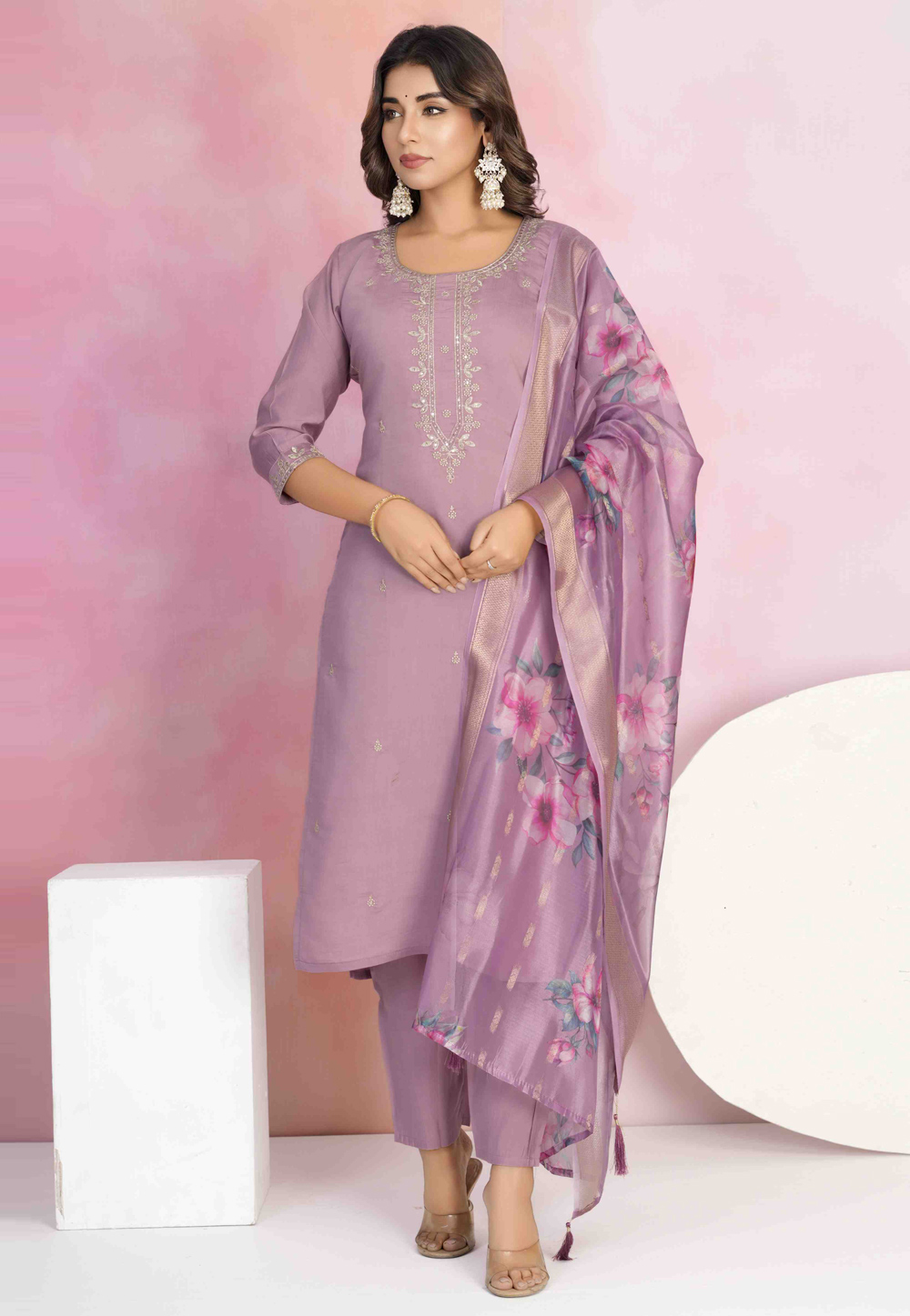 Lavender Viscose Readymade Pakistani Suit 306277