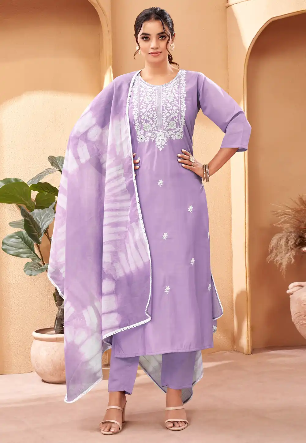 Lavender Viscose Readymade Pant Style Suit 291630