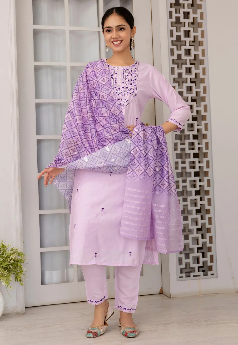 Lavender Viscose Readymade Pant Style Suit 296115