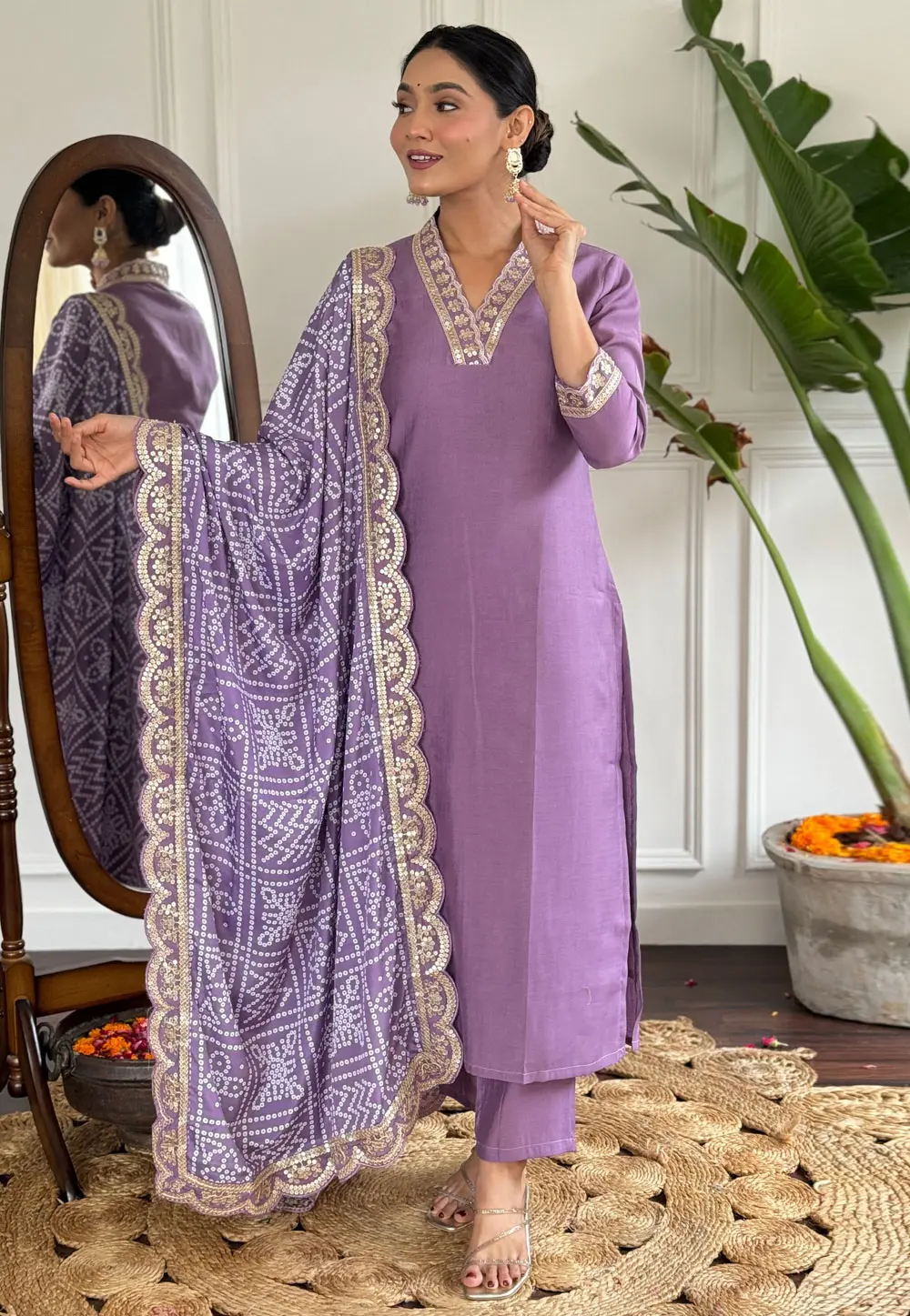 Lavender Viscose Readymade Pant Style Suit 300356