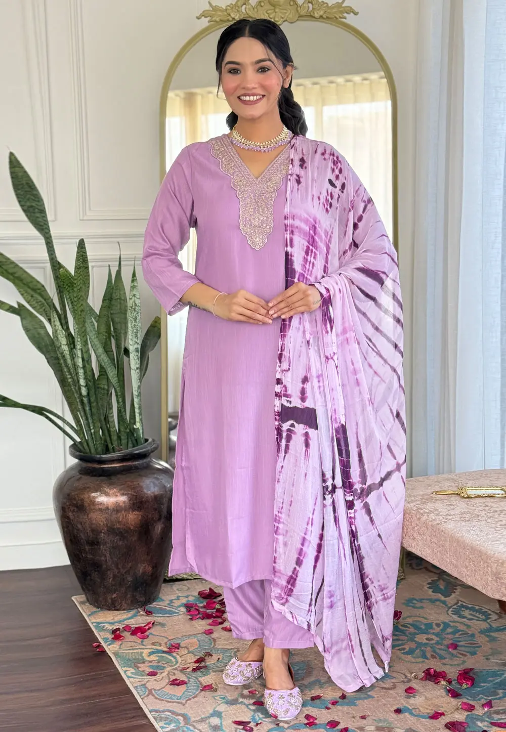 Lavender Viscose Readymade Pant Style Suit 304571