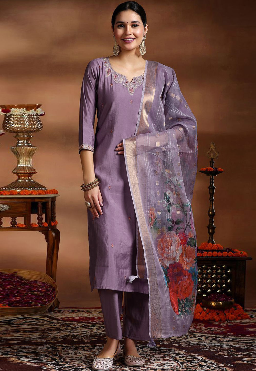 Lavender Viscose Readymade Pant Style Suit 311138