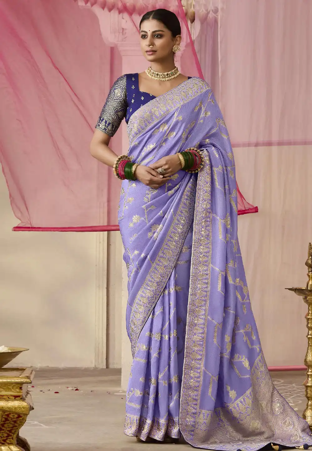 Lavender Viscose Saree With Blouse 293271